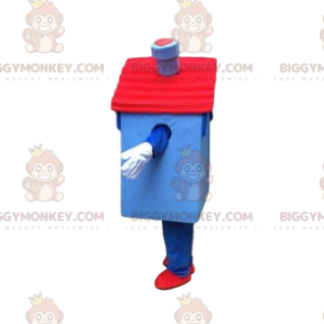 Blauw en rood huis, huis BIGGYMONKEY™ mascottekostuum, woning -