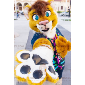 Disfraz de mascota Tiger Cub amarillo y blanco BIGGYMONKEY™ -