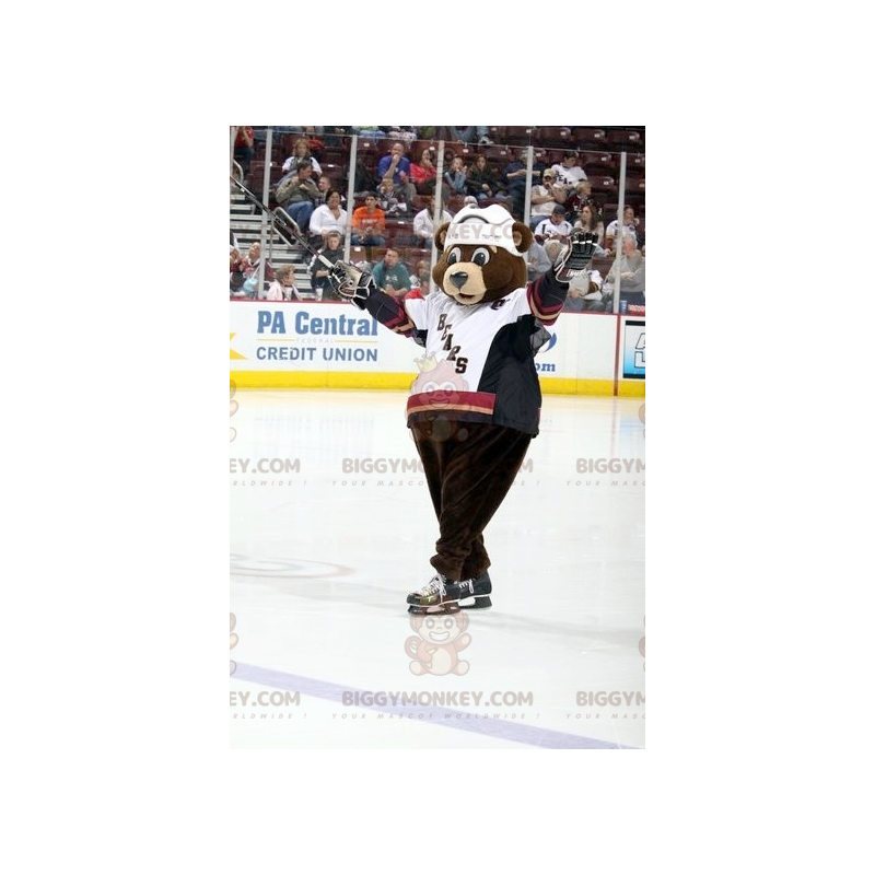 BIGGYMONKEY™ Braunbär-Maskottchen-Kostüm im Hockey-Outfit -