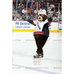 BIGGYMONKEY™ Brown Bear Mascot Costume In Hockey Outfit -