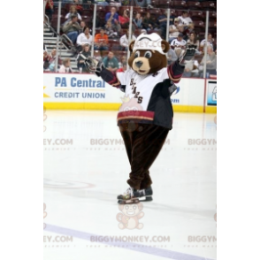 BIGGYMONKEY™ mascottekostuum met bruine beer in hockeyoutfit -