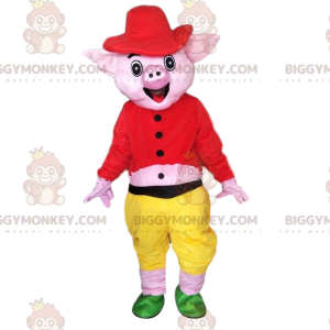 Smiling Pig BIGGYMONKEY™ Mascot Costume, Pink Pig Costume -
