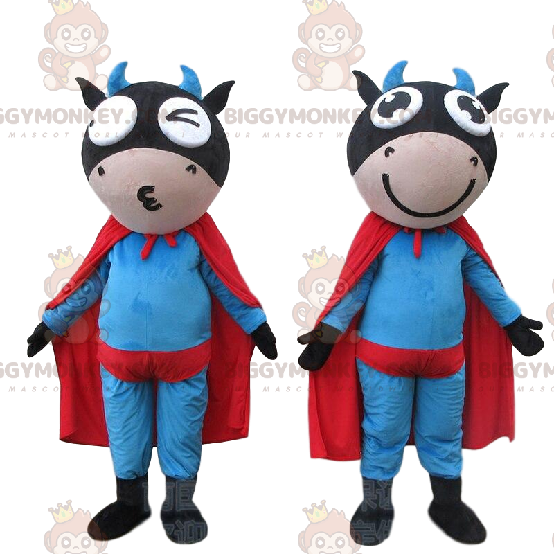 2 vacas superhéroes mascota de BIGGYMONKEY™, disfraces de