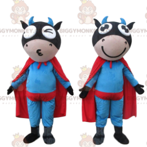 Duo de mascottes BIGGYMONKEY™ de vaches superhéros, costumes de