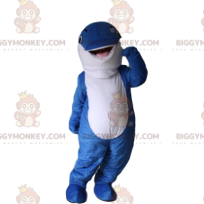 Blauwe en witte dolfijn BIGGYMONKEY™ mascottekostuum