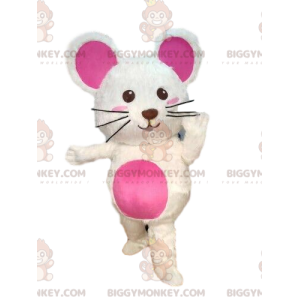 Traje de mascote BIGGYMONKEY™ de rato branco, fantasia de