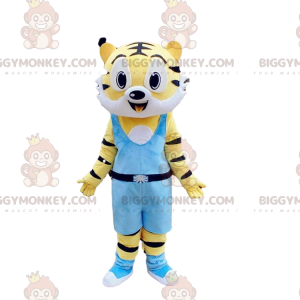 BIGGYMONKEY™ maskotkostume af gul og hvid tiger, kattekostume
