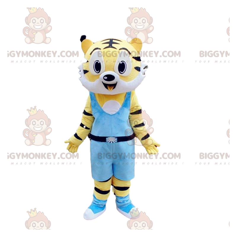BIGGYMONKEY™ maskotkostume af gul og hvid tiger, kattekostume