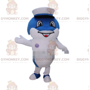 Blue and white dolphin BIGGYMONKEY™ mascot costume, whale