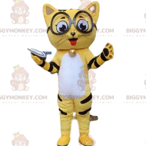 Kostým maskota žluté kočky BIGGYMONKEY™, kostým kočky, kočičí