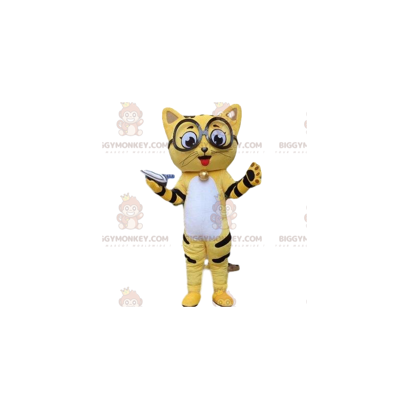 Traje de mascote BIGGYMONKEY™ gato amarelo e Cortar L (175-180CM)