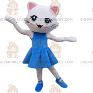 Kostým maskota BIGGYMONKEY™ bílé kočky v šatech, kostým kočičky