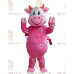 Disfraz de mascota BIGGYMONKEY™ vaca rosa con flores, disfraz