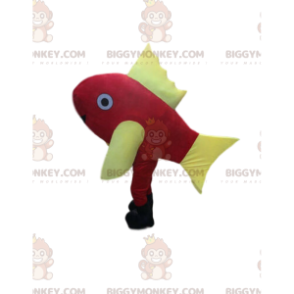 Costume de mascotte BIGGYMONKEY™ de poisson rouge et jaune