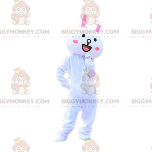 Hvid og pink kanin BIGGYMONKEY™ maskot kostume, stor kanin