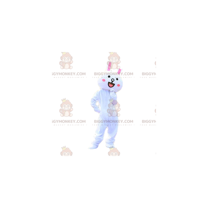 Vit och rosa kanin BIGGYMONKEY™ maskotdräkt, stor kaninkostym -