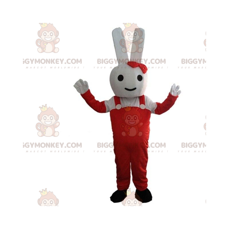 Vit kanin BIGGYMONKEY™ maskotdräkt klädd i rött, kaninkostym -
