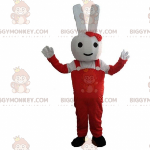 Valkoinen kani BIGGYMONKEY™ maskottiasu punaiseen, pupuasu -