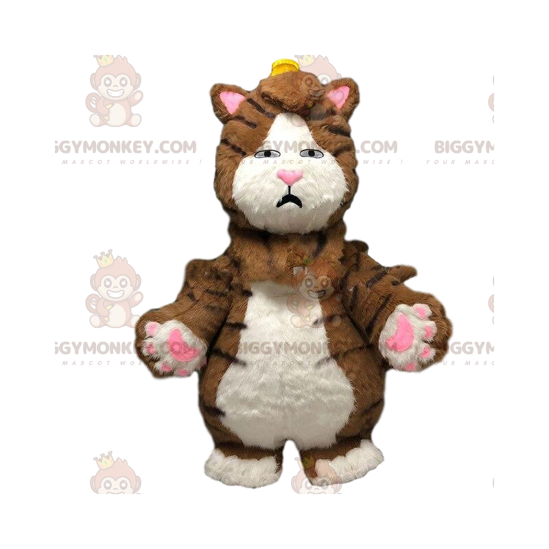 BIGGYMONKEY™ Big Brown and White Cat Mascot Costume, Inflatable