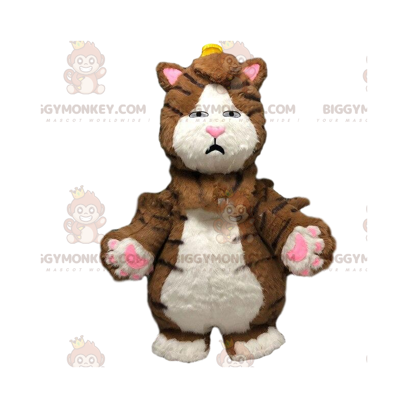 Traje de mascote de gato grande marrom e branco BIGGYMONKEY™