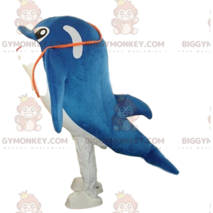 BIGGYMONKEY™ maskot kostume hvid og blå delfin, hval kostume -