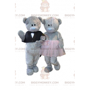 2 BIGGYMONKEY's mascotte van grijze teddyberen, berenkostuums