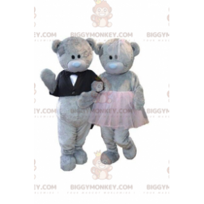 2 BIGGYMONKEY's mascotte van grijze teddyberen, berenkostuums