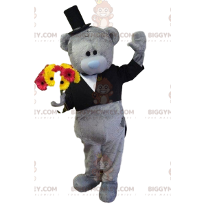 Gray teddy bear BIGGYMONKEY™ mascot costume, bear costume