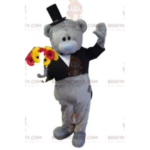 Gray teddy bear BIGGYMONKEY™ mascot costume, bear costume