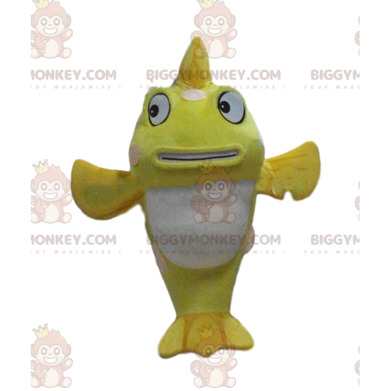 Costume de mascotte BIGGYMONKEY™ de poisson jaune et blanc