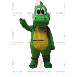 Traje de mascote BIGGYMONKEY™ dinossauro verde e amarelo, traje