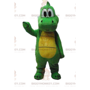 BIGGYMONKEY™ mascot costume green and yellow dinosaur, green