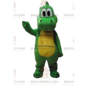 BIGGYMONKEY™ maskot kostume grøn og gul dinosaur, grøn drage