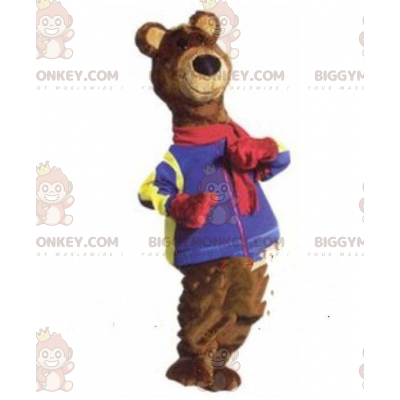 Brown bear BIGGYMONKEY™ mascot costume, brown winter teddy bear