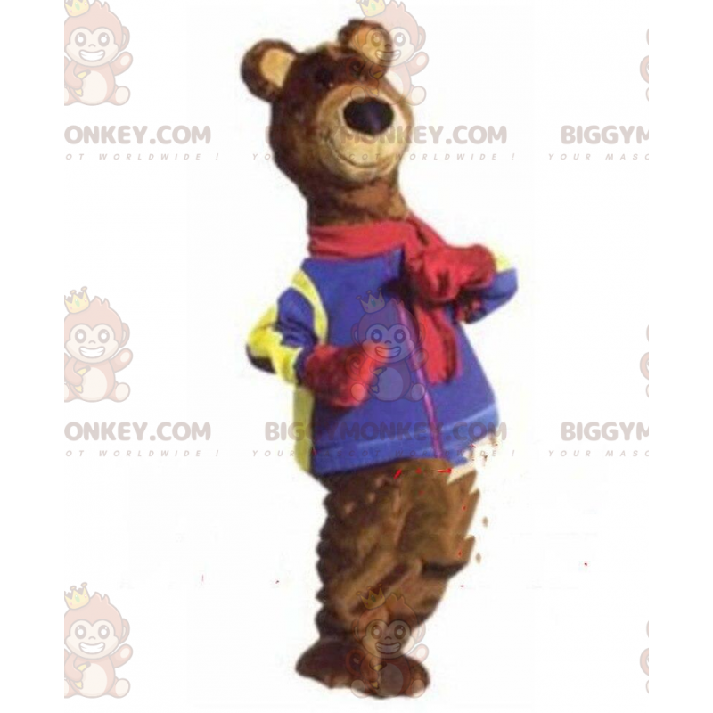 Στολή μασκότ καφέ αρκούδας BIGGYMONKEY™, καφέ χειμερινή στολή