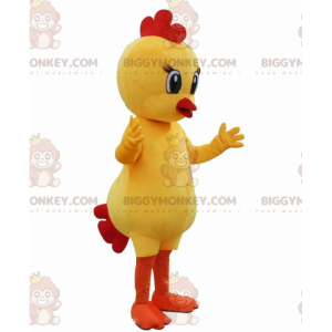 Costume de mascotte BIGGYMONKEY™ de poussin jaune et rouge