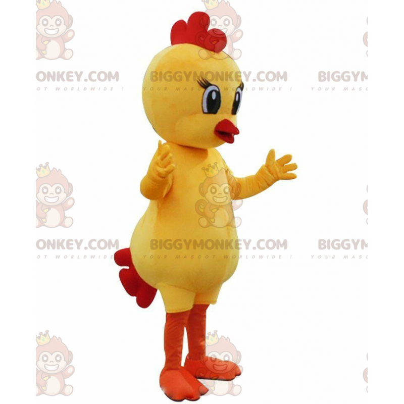 Costume de mascotte BIGGYMONKEY™ de poussin jaune et rouge