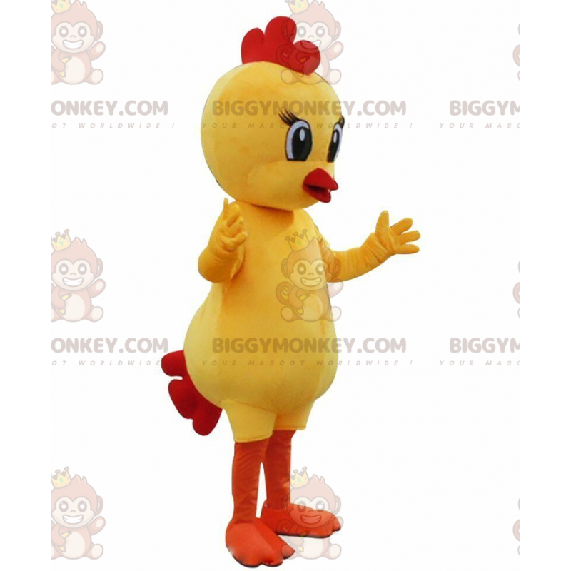 Gul och röd chick BIGGYMONKEY™ maskotdräkt, babyfågeldräkt -