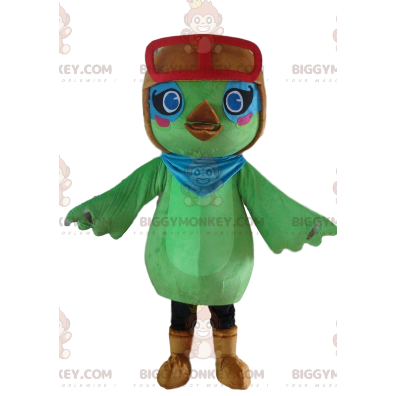 Traje de mascote BIGGYMONKEY™ de pássaro verde, traje de