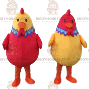 2 galline rosse e gialle mascotte di BIGGYMONKEY™, 2 galline