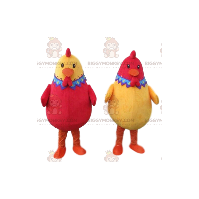 2 BIGGYMONKEY™s mascot red and yellow hens, 2 colored chickens
