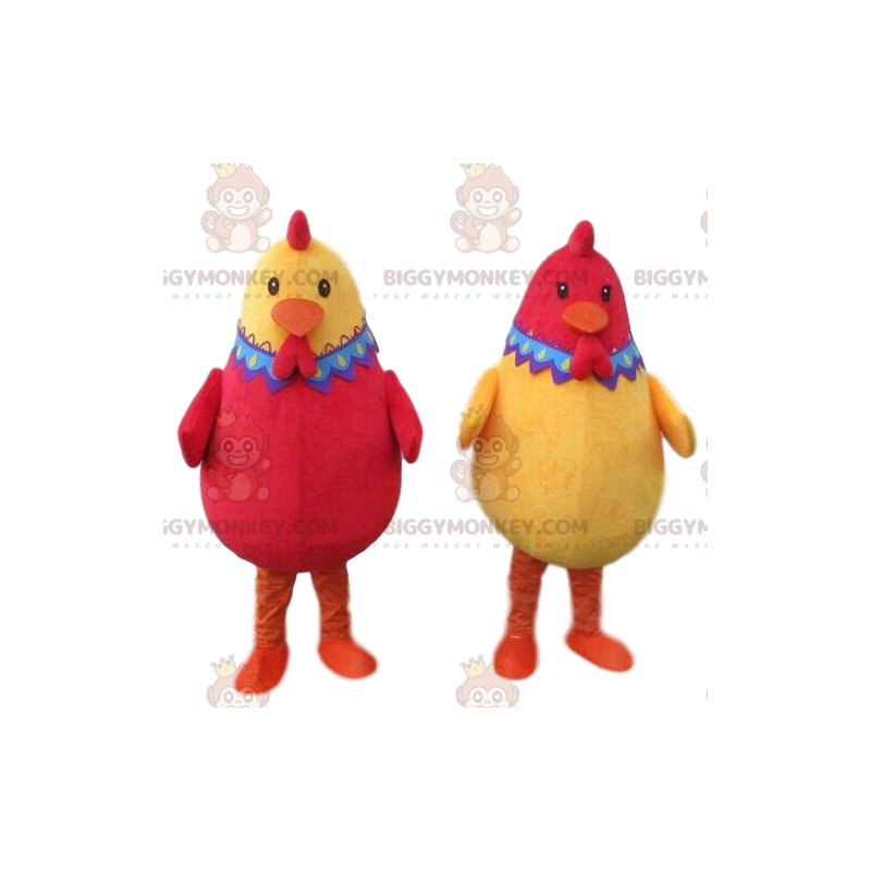 2 galline rosse e gialle mascotte di BIGGYMONKEY™, 2 galline