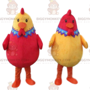 2 BIGGYMONKEY™s mascot red and yellow hens, 2 colored chickens