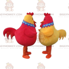 2 gallinas rojas y amarillas mascota BIGGYMONKEY™, 2 pollos de
