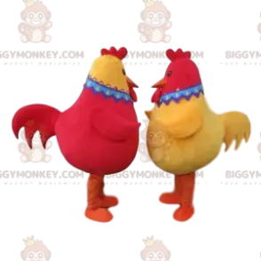 Duo de mascottes BIGGYMONKEY™ de poules rouges et jaunes, 2