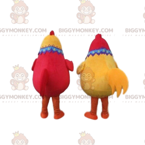 2 gallinas rojas y amarillas mascota BIGGYMONKEY™, 2 pollos de