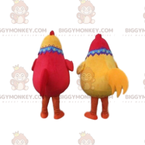 2 BIGGYMONKEY™-Maskottchen, rote und gelbe Hühner, 2 farbige