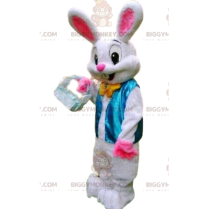 Stilvolles weißes Kaninchen BIGGYMONKEY™ Maskottchen-Kostüm
