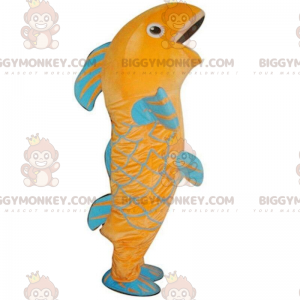 Orange och blå fisk BIGGYMONKEY™ maskotdräkt, färgglad
