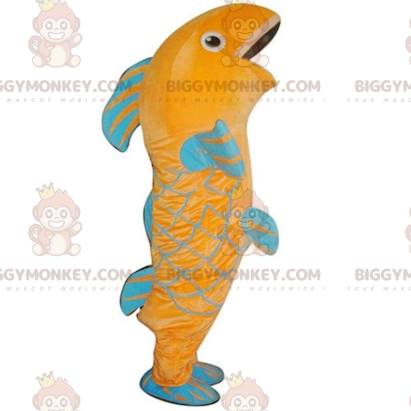 Oranje en blauwe vis BIGGYMONKEY™ mascottekostuum, kleurrijk